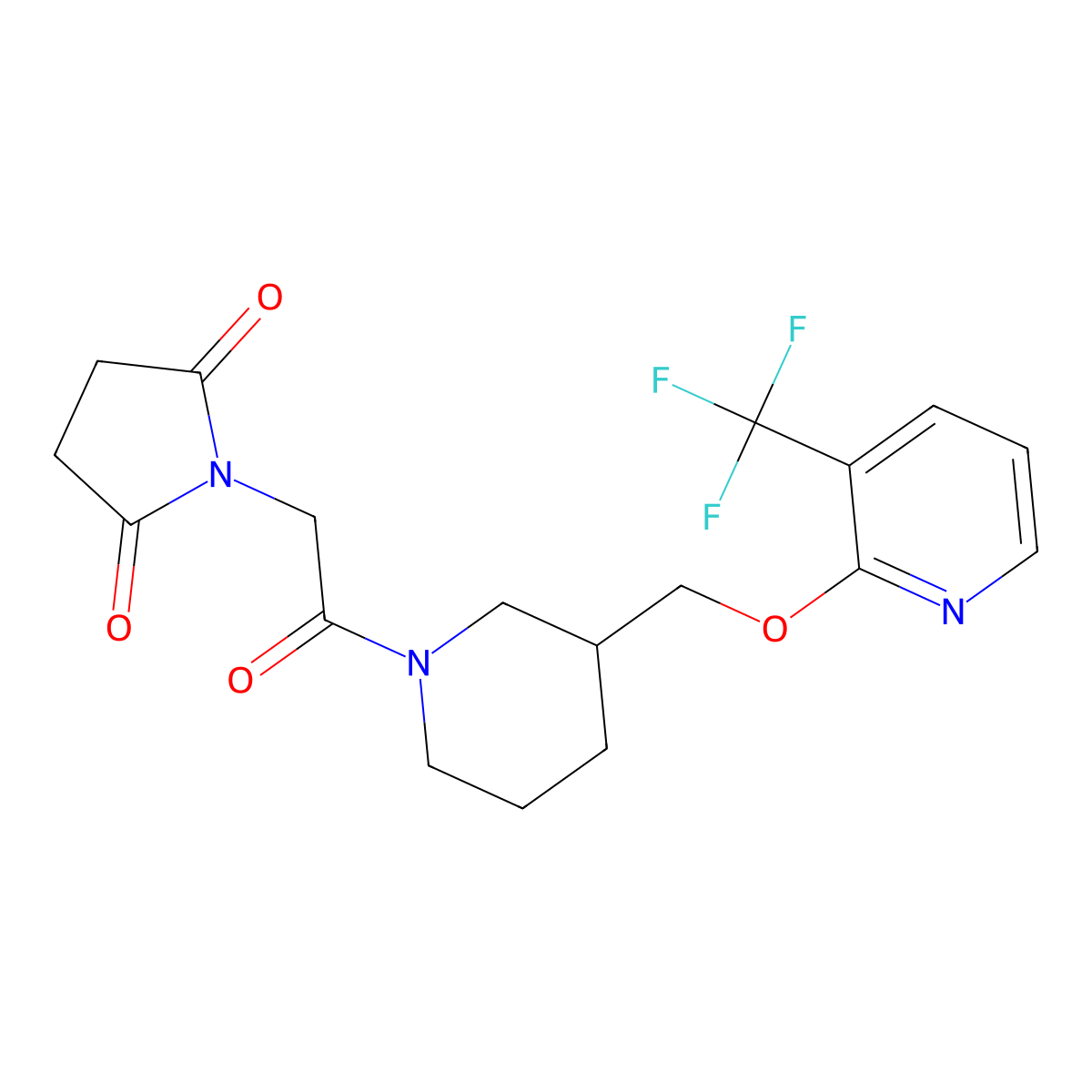 1-{2-Oxo-2-[3-({[3-(trifluoromethyl)pyridin-2-yl]oxy}methyl)piperidin-1-yl]ethyl}pyrrolidine-2,5-dione molecular structure, CAS 2380041-54-1