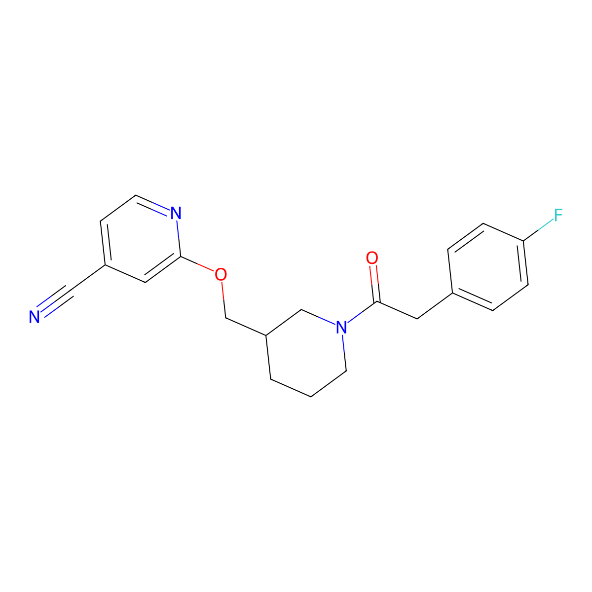 2-({1-[2-(4-Fluorophenyl)acetyl]piperidin-3-yl}methoxy)pyridine-4-carbonitrile molecular structure, CAS 2380041-57-4