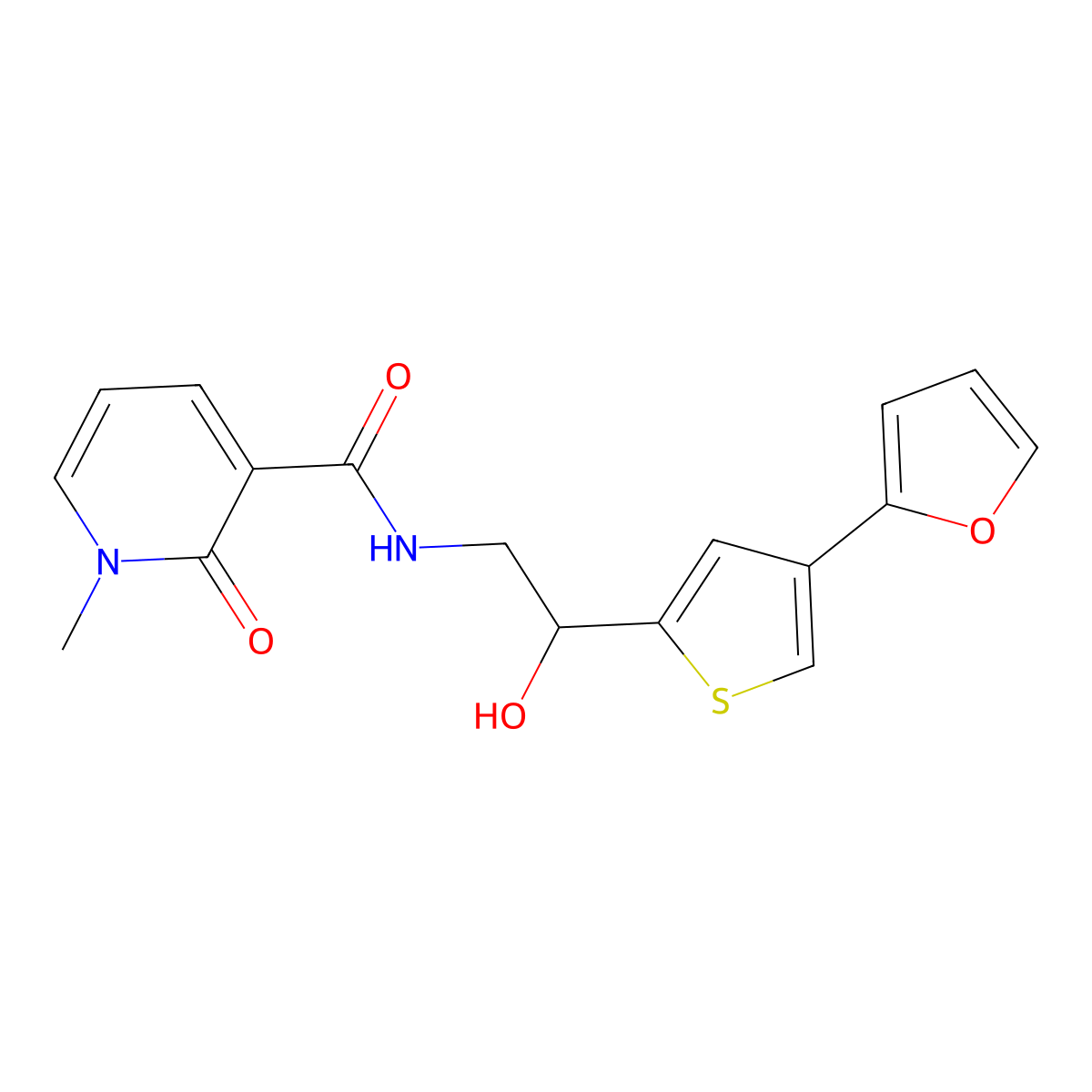 N-{2-[4-(furan-2-yl)thiophen-2-yl]-2-hydroxyethyl}-1-methyl-2-oxo-1,2-dihydropyridine-3-carboxamide molecular structure, CAS 2380041-58-5