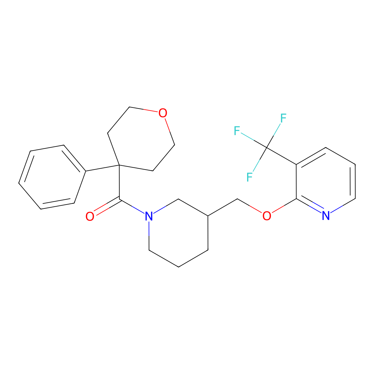 2-{[1-(4-Phenyloxane-4-carbonyl)piperidin-3-yl]methoxy}-3-(trifluoromethyl)pyridine molecular structure, CAS 2380041-60-9
