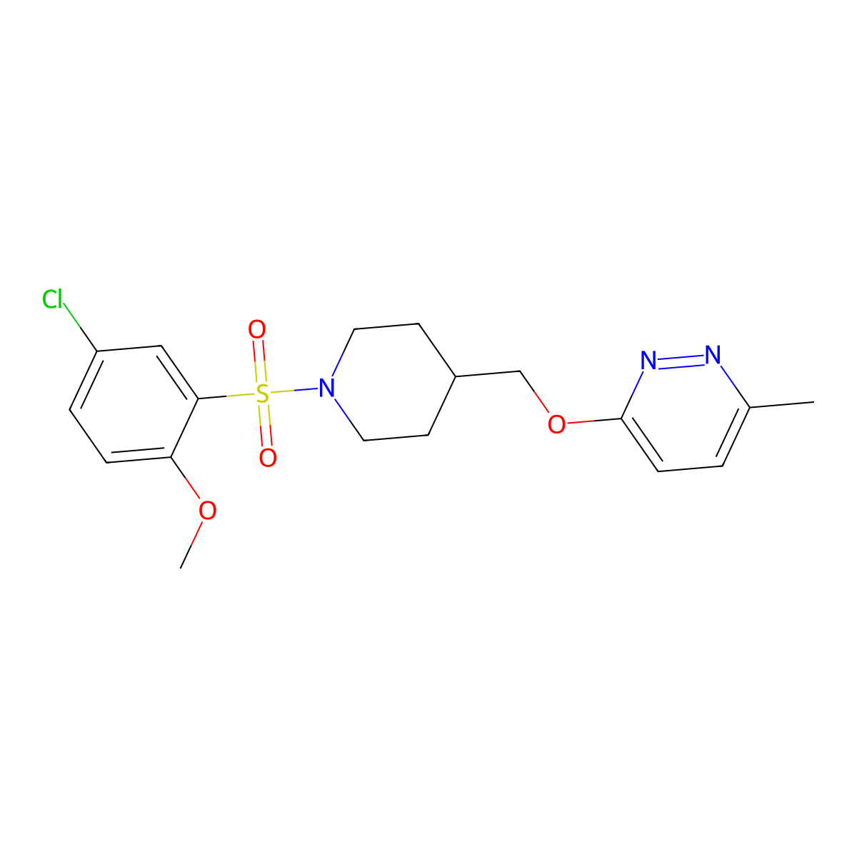 3-{[1-(5-Chloro-2-methoxybenzenesulfonyl)piperidin-4-yl]methoxy}-6-methylpyridazine molecular structure, CAS 2380041-66-5