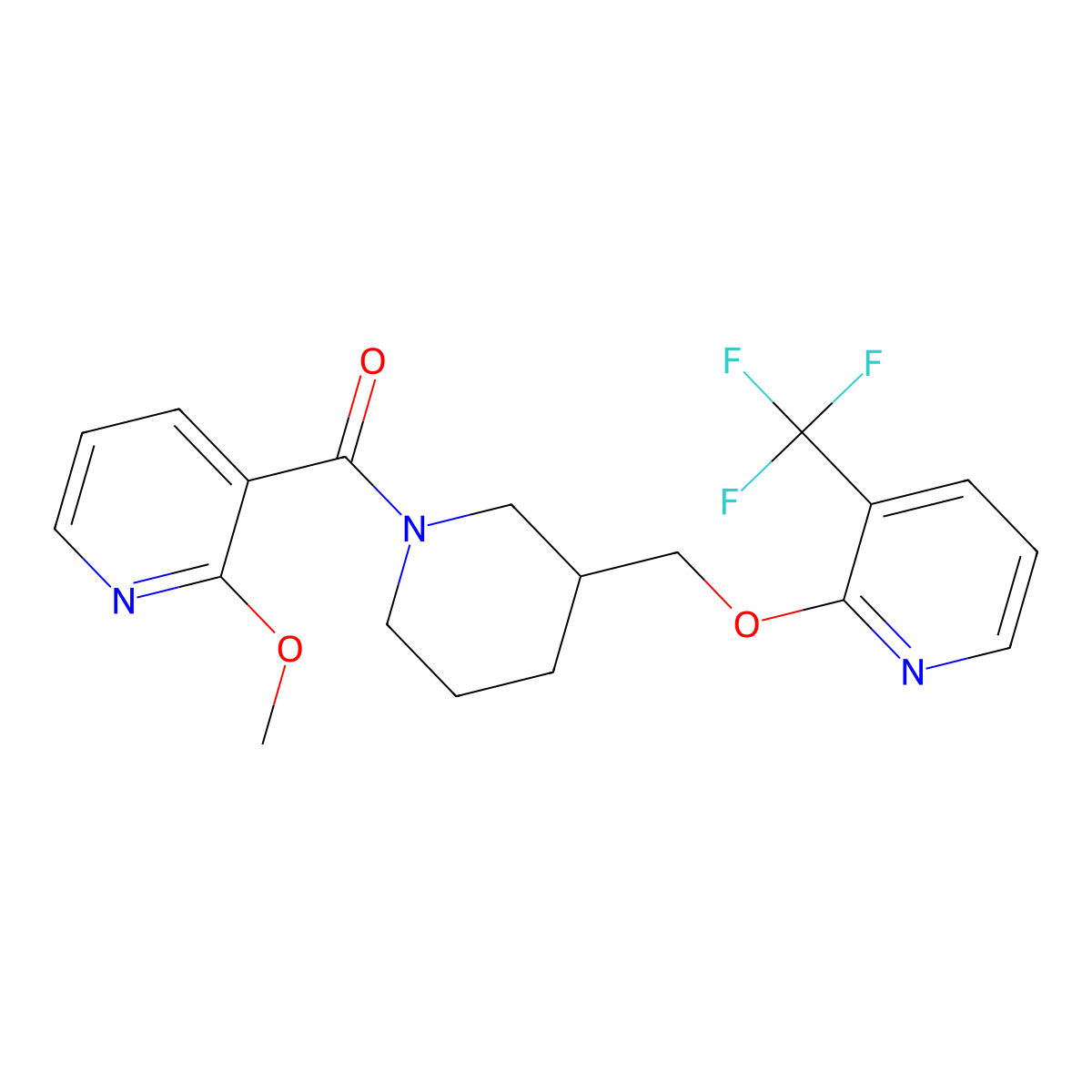 2-Methoxy-3-[3-({[3-(trifluoromethyl)pyridin-2-yl]oxy}methyl)piperidine-1-carbonyl]pyridine molecular structure, CAS 2380041-67-6