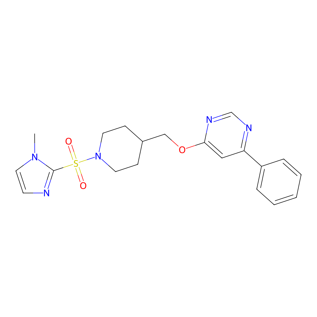 4-({1-[(1-methyl-1H-imidazol-2-yl)sulfonyl]piperidin-4-yl}methoxy)-6-phenylpyrimidine molecular structure, CAS 2380041-69-8