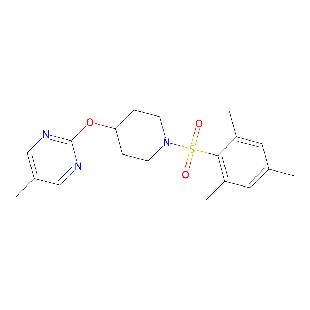 5-Methyl-2-{[1-(2,4,6-trimethylbenzenesulfonyl)piperidin-4-yl]oxy}pyrimidine molecular structure, CAS 2380041-71-2