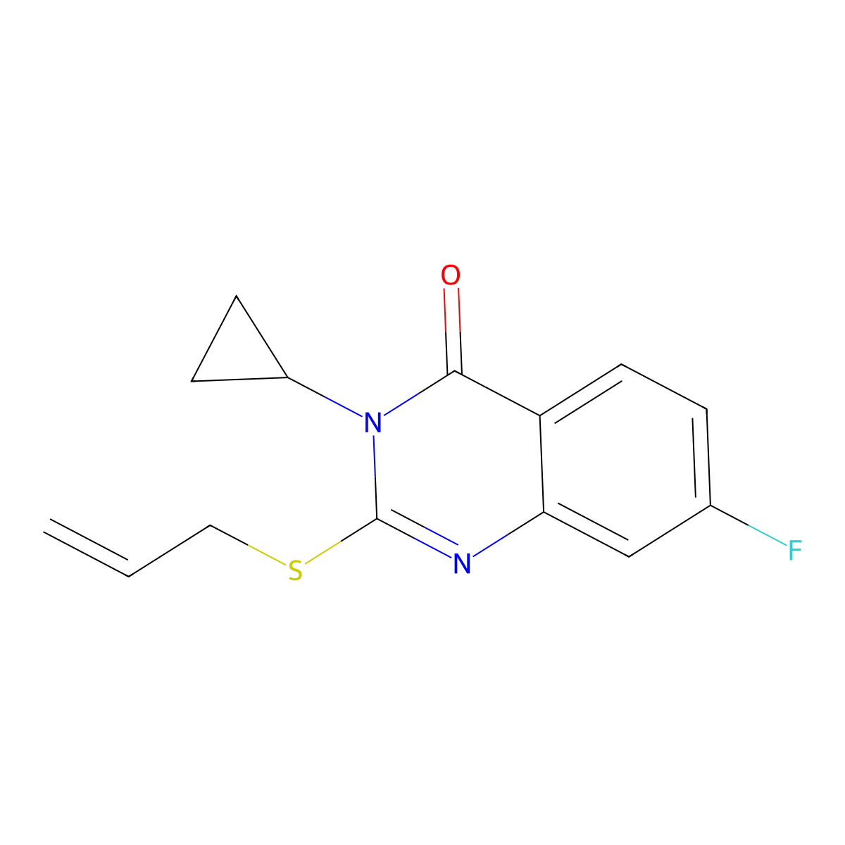 3-Cyclopropyl-7-fluoro-2-prop-2-enylsulfanylquinazolin-4-one molecular structure, CAS 2380041-75-6