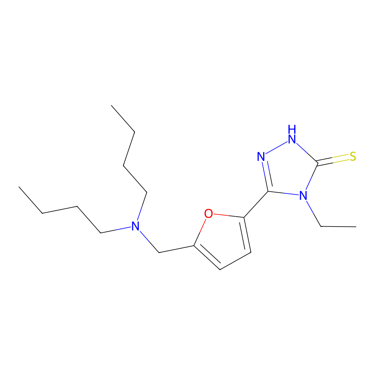 3-{5-[(dibutylamino)methyl]furan-2-yl}-4-ethyl-4,5-dihydro-1H-1,2,4-triazole-5-thione molecular structure, CAS 2380041-76-7
