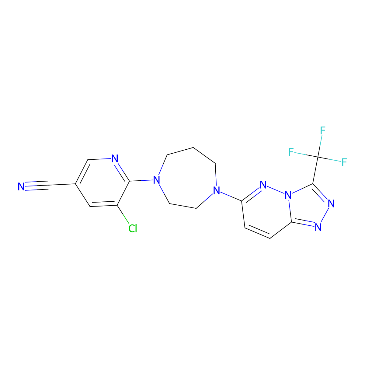 5-Chloro-6-{4-[3-(trifluoromethyl)-[1,2,4]triazolo[4,3-b]pyridazin-6-yl]-1,4-diazepan-1-yl}pyridine-3-carbonitrile molecular structure, CAS 2380041-78-9