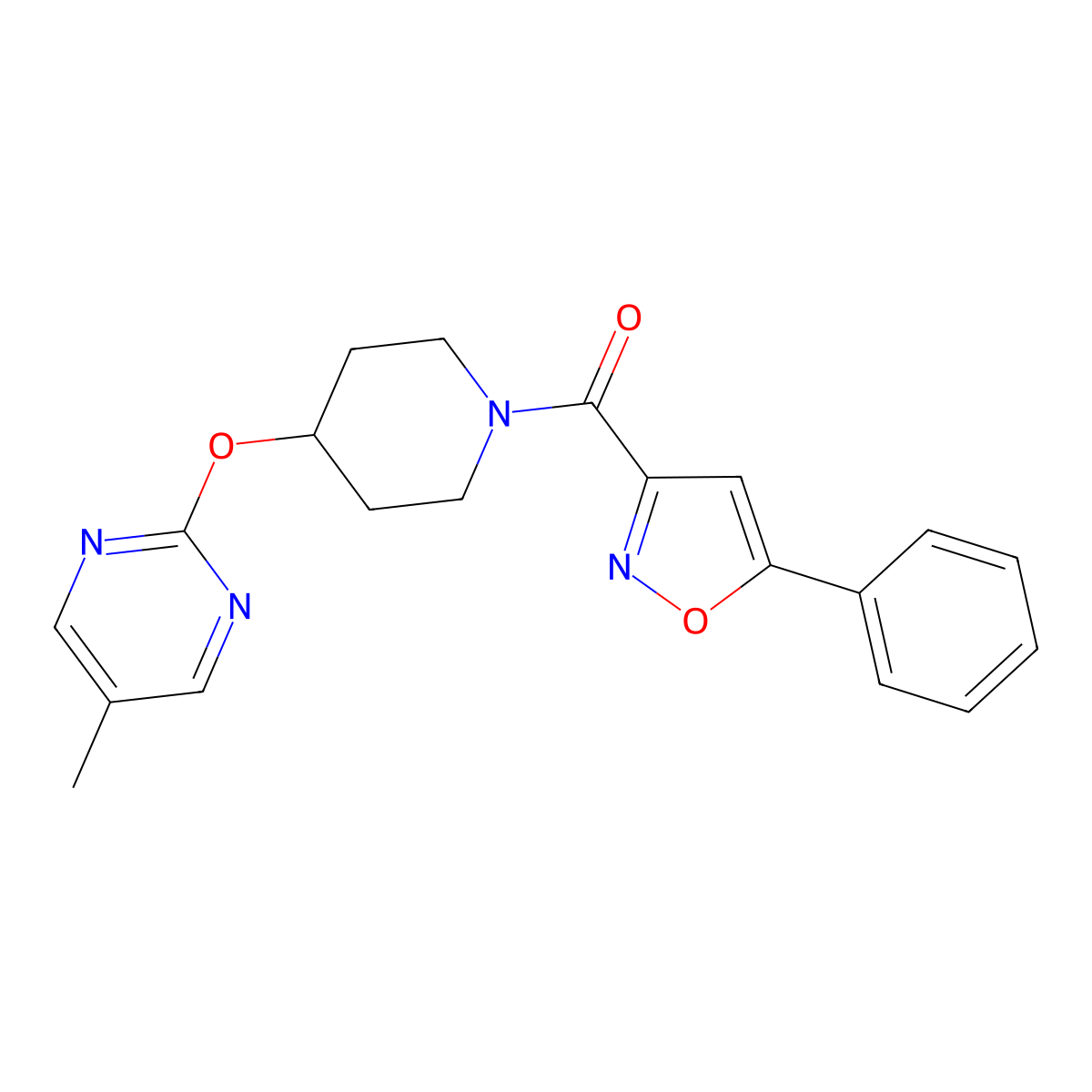 5-Methyl-2-{[1-(5-phenyl-1,2-oxazole-3-carbonyl)piperidin-4-yl]oxy}pyrimidine molecular structure, CAS 2380041-79-0