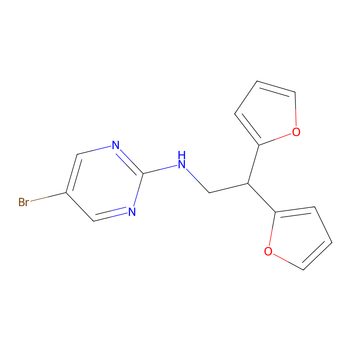 N-[2,2-Bis(furan-2-yl)ethyl]-5-bromopyrimidin-2-amine molecular structure, CAS 2380041-80-3