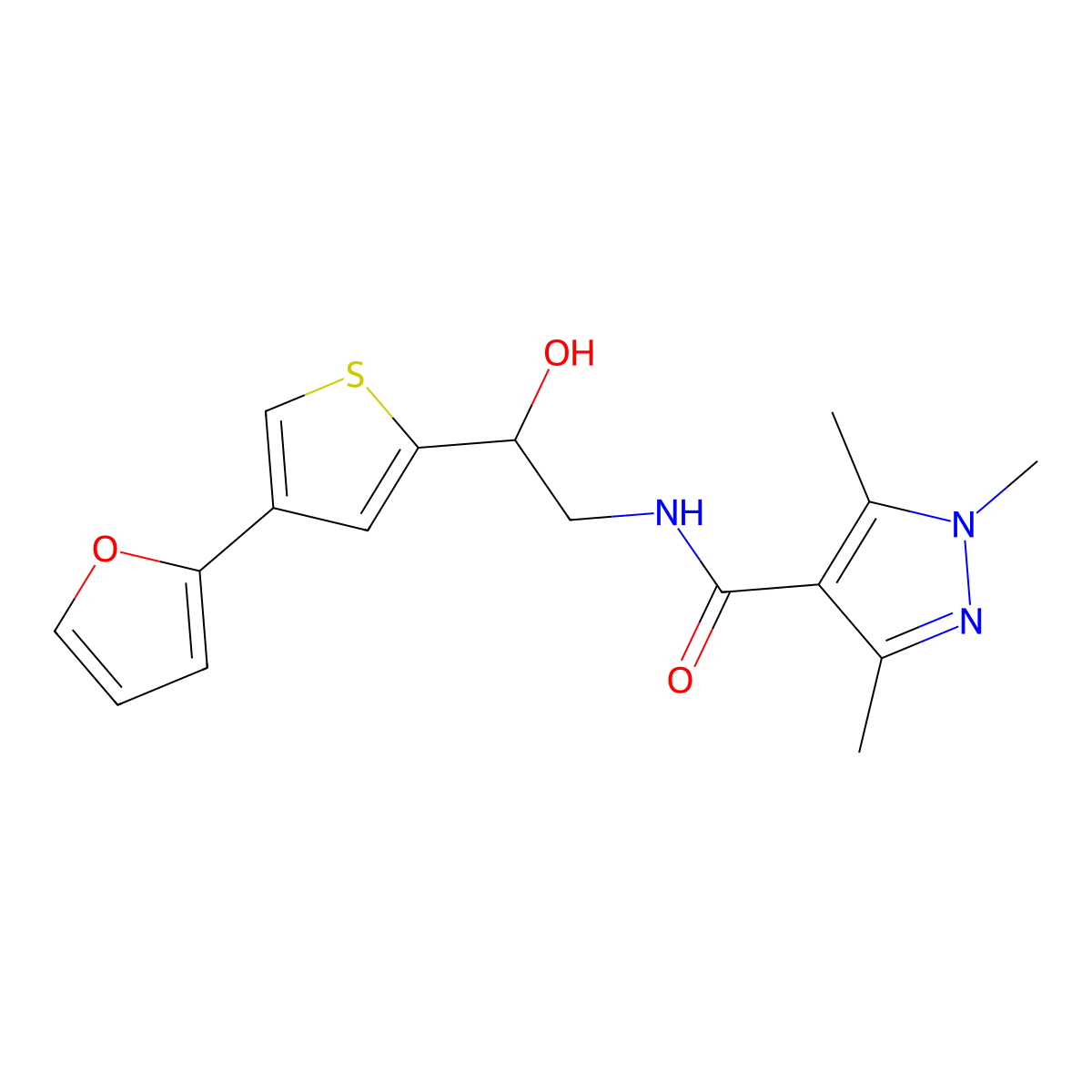 N-{2-[4-(furan-2-yl)thiophen-2-yl]-2-hydroxyethyl}-1,3,5-trimethyl-1H-pyrazole-4-carboxamide molecular structure, CAS 2380041-83-6