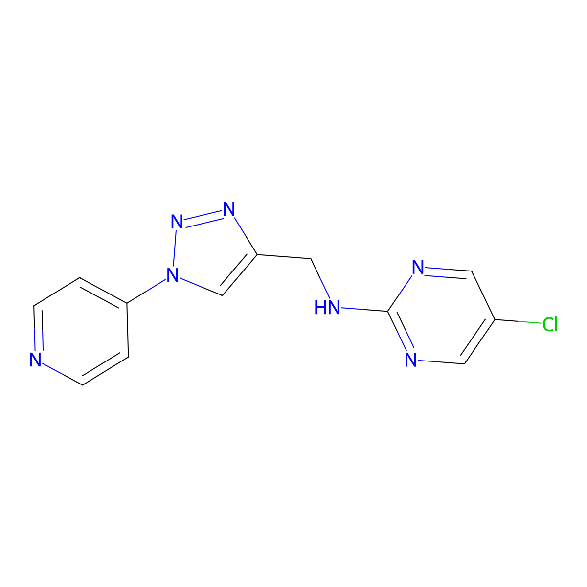 5-chloro-N-{[1-(pyridin-4-yl)-1H-1,2,3-triazol-4-yl]methyl}pyrimidin-2-amine molecular structure, CAS 2380041-91-6