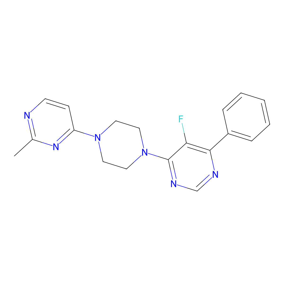 5-Fluoro-4-[4-(2-methylpyrimidin-4-yl)piperazin-1-yl]-6-phenylpyrimidine molecular structure, CAS 2380041-92-7