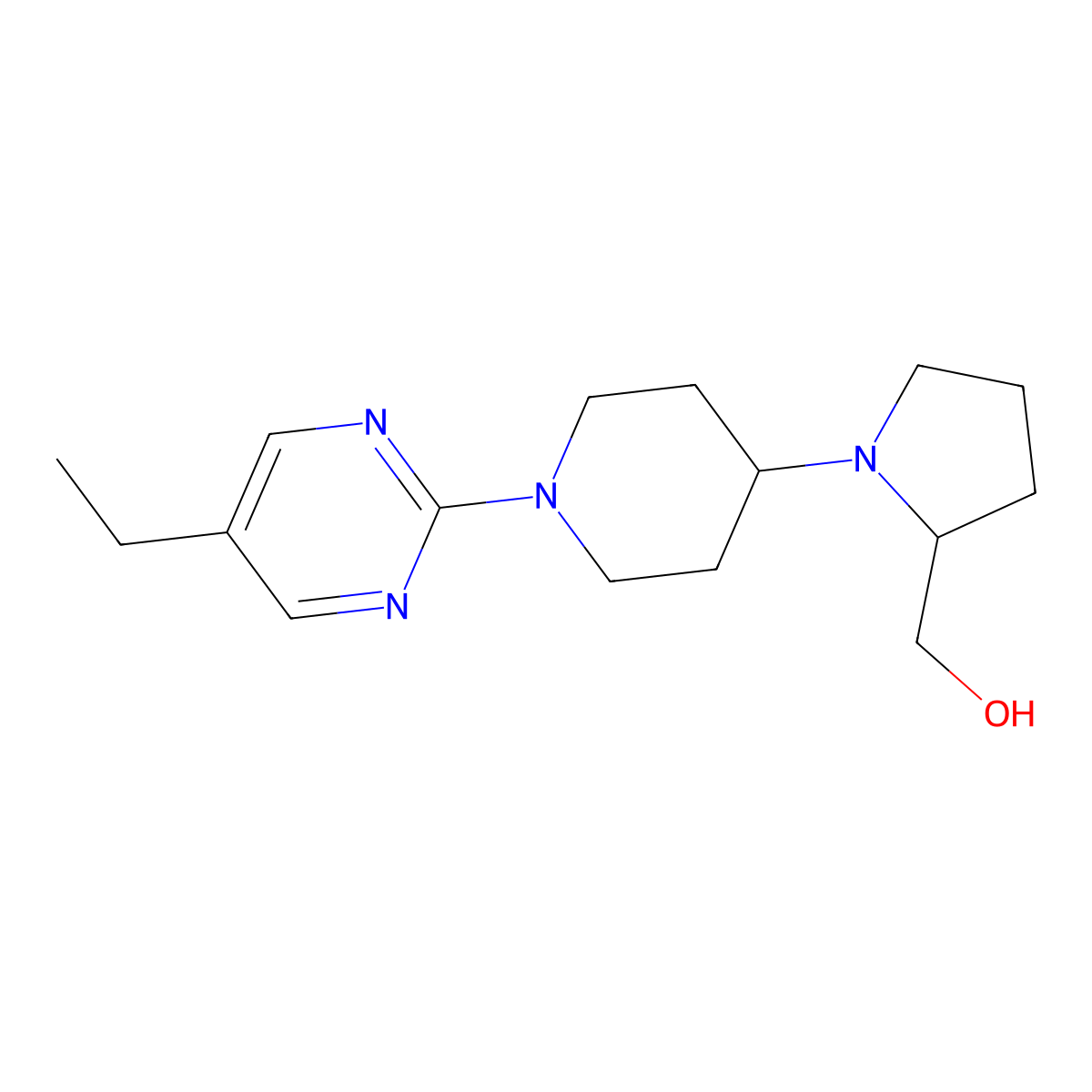{1-[1-(5-Ethylpyrimidin-2-yl)piperidin-4-yl]pyrrolidin-2-yl}methanol molecular structure, CAS 2380041-94-9