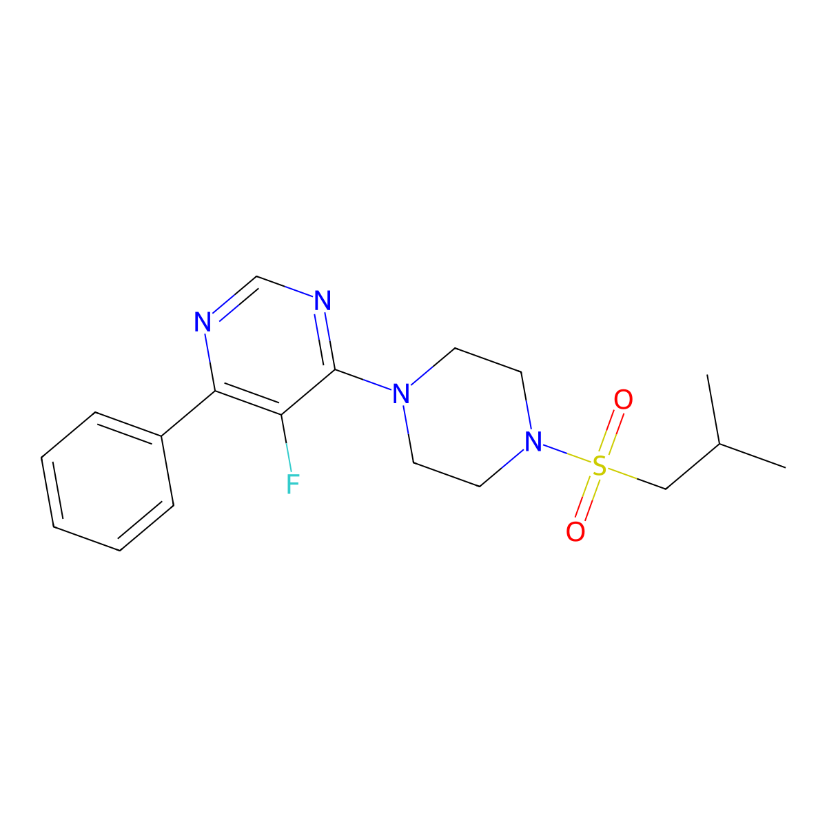 5-Fluoro-4-[4-(2-methylpropanesulfonyl)piperazin-1-yl]-6-phenylpyrimidine molecular structure, CAS 2380041-97-2