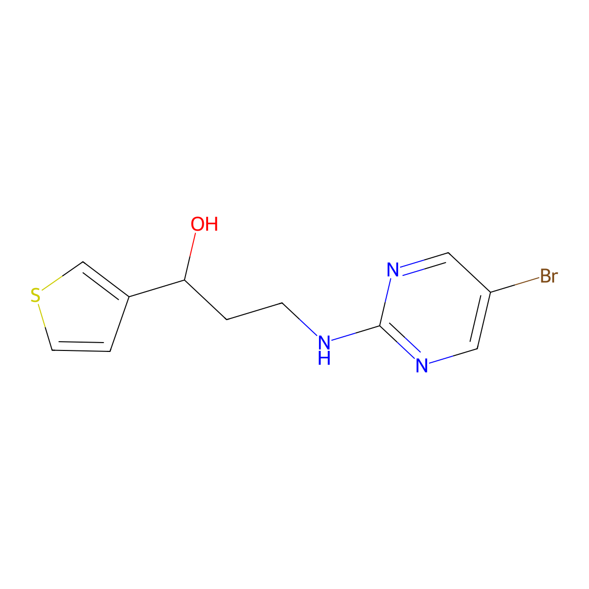 3-[(5-Bromopyrimidin-2-yl)amino]-1-(thiophen-3-yl)propan-1-ol molecular structure, CAS 2380042-03-3