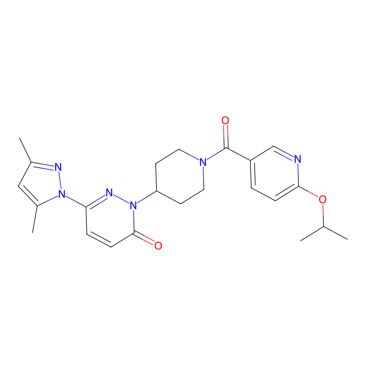 6-(3,5-dimethyl-1H-pyrazol-1-yl)-2-{1-[6-(propan-2-yloxy)pyridine-3-carbonyl]piperidin-4-yl}-2,3-dihydropyridazin-3-one molecular structure, CAS 2380042-16-8