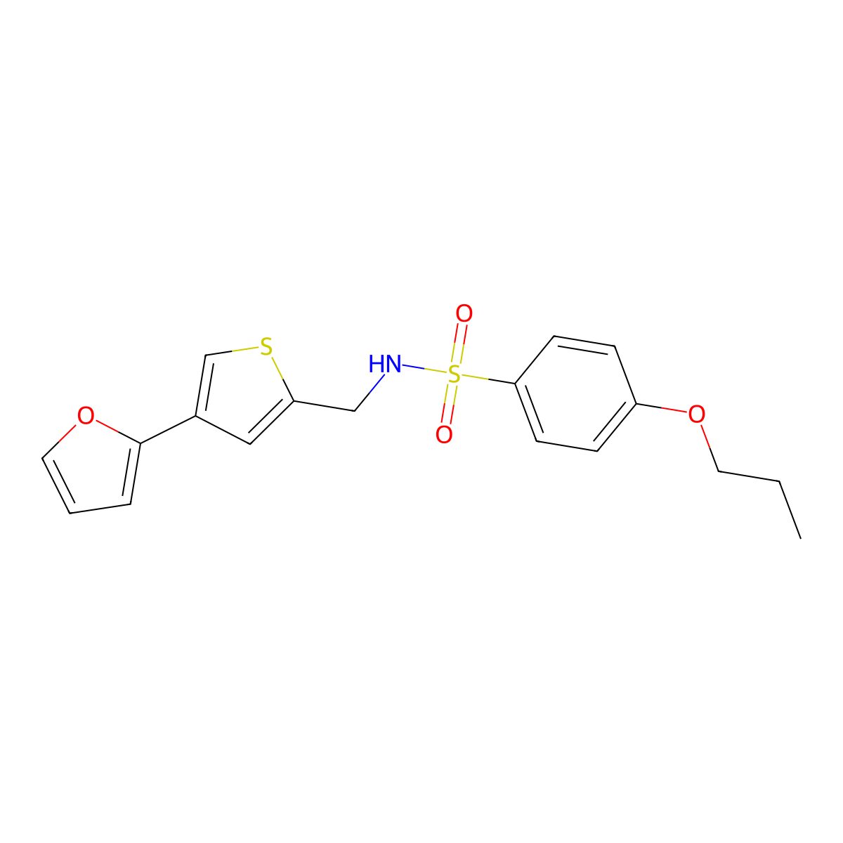 N-{[4-(furan-2-yl)thiophen-2-yl]methyl}-4-propoxybenzene-1-sulfonamide molecular structure, CAS 2380042-34-0