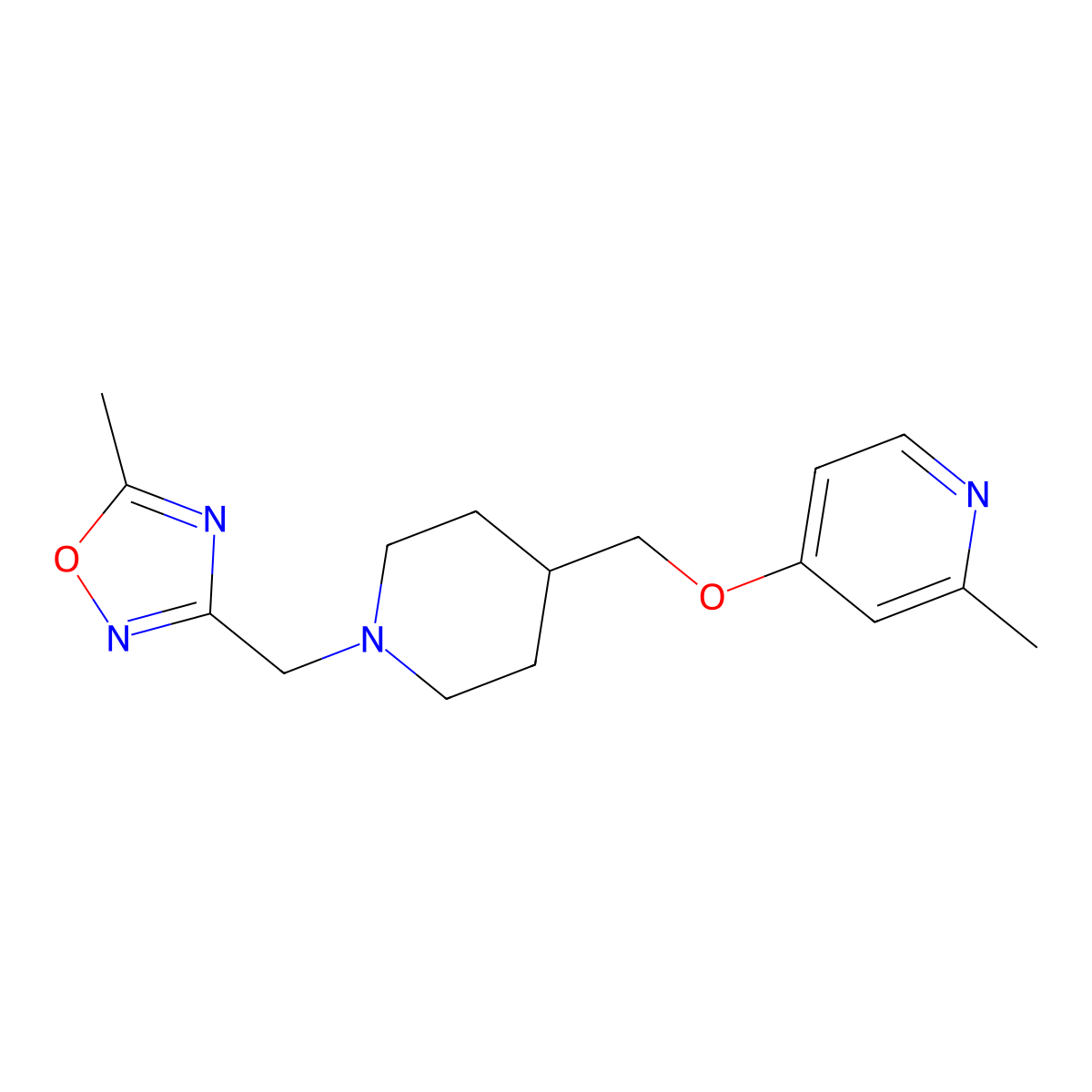 2-Methyl-4-({1-[(5-methyl-1,2,4-oxadiazol-3-yl)methyl]piperidin-4-yl}methoxy)pyridine molecular structure, CAS 2380042-36-2