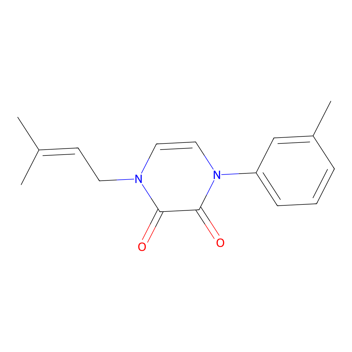 1-(3-Methylbut-2-en-1-yl)-4-(3-methylphenyl)-1,2,3,4-tetrahydropyrazine-2,3-dione molecular structure, CAS 2380042-39-5