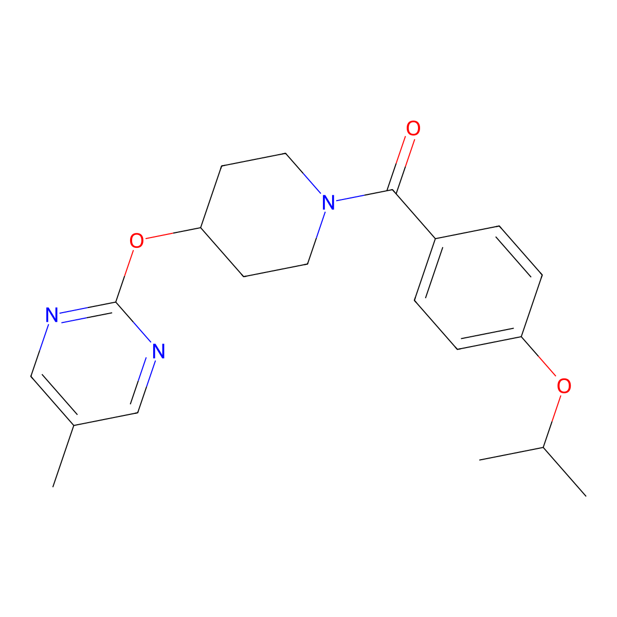 5-Methyl-2-({1-[4-(propan-2-yloxy)benzoyl]piperidin-4-yl}oxy)pyrimidine molecular structure, CAS 2380042-40-8