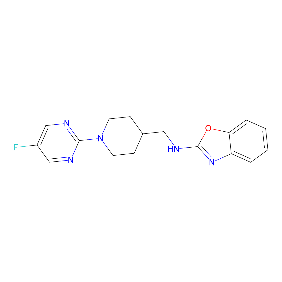 N-{[1-(5-fluoropyrimidin-2-yl)piperidin-4-yl]methyl}-1,3-benzoxazol-2-amine molecular structure, CAS 2380042-44-2