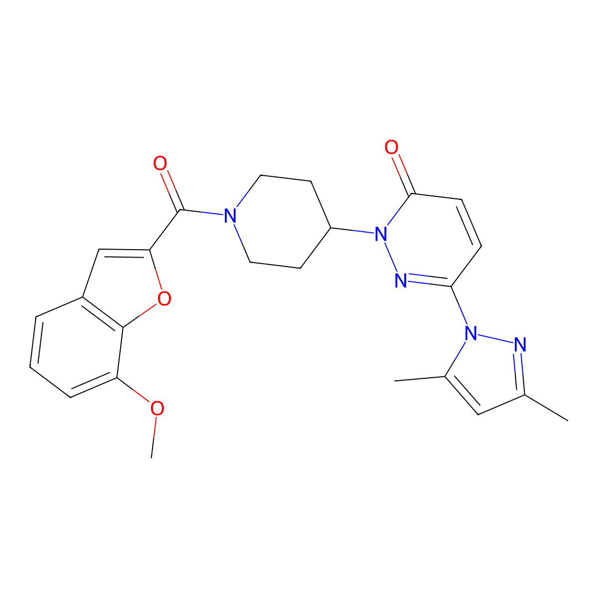 6-(3,5-dimethyl-1H-pyrazol-1-yl)-2-[1-(7-methoxy-1-benzofuran-2-carbonyl)piperidin-4-yl]-2,3-dihydropyridazin-3-one molecular structure, CAS 2380042-48-6