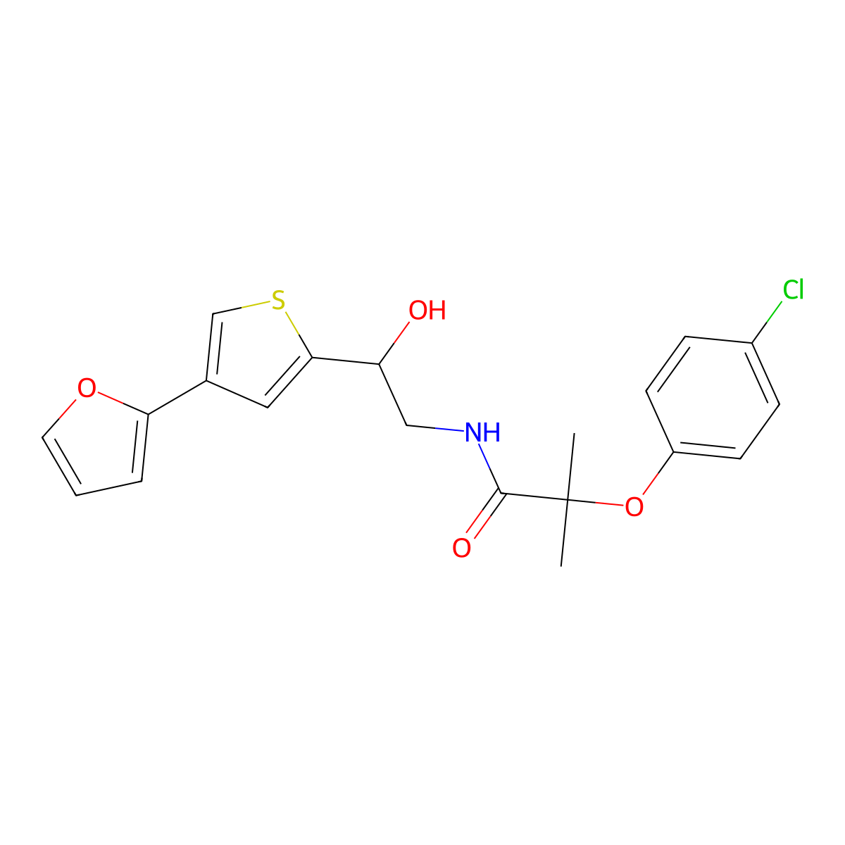 2-(4-chlorophenoxy)-N-{2-[4-(furan-2-yl)thiophen-2-yl]-2-hydroxyethyl}-2-methylpropanamide molecular structure, CAS 2380042-50-0
