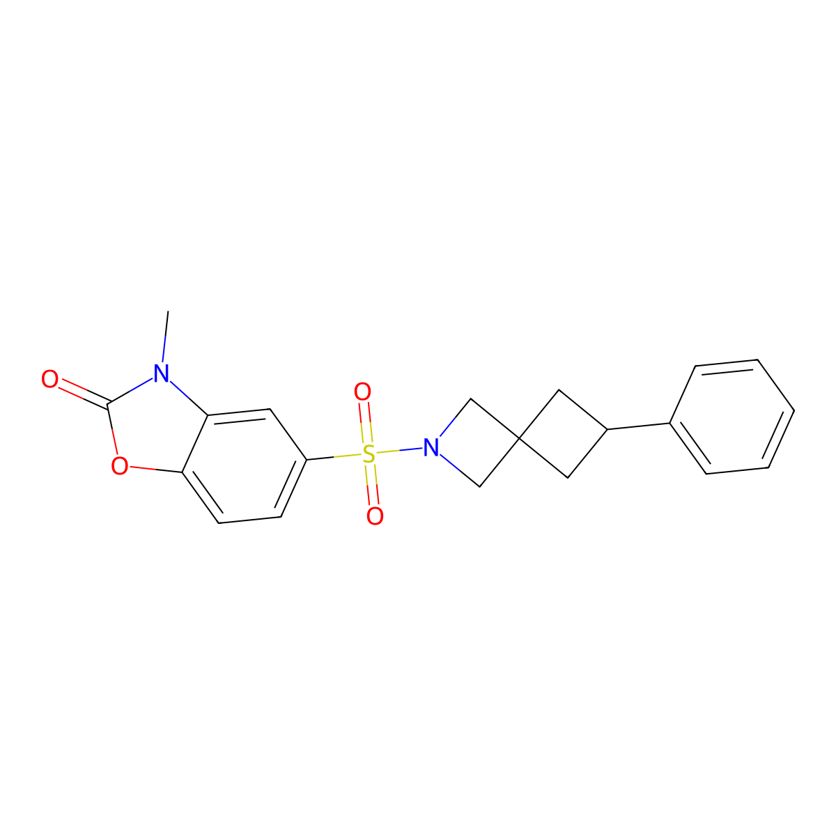 3-Methyl-5-({6-phenyl-2-azaspiro[3.3]heptan-2-yl}sulfonyl)-2,3-dihydro-1,3-benzoxazol-2-one molecular structure, CAS 2380042-64-6