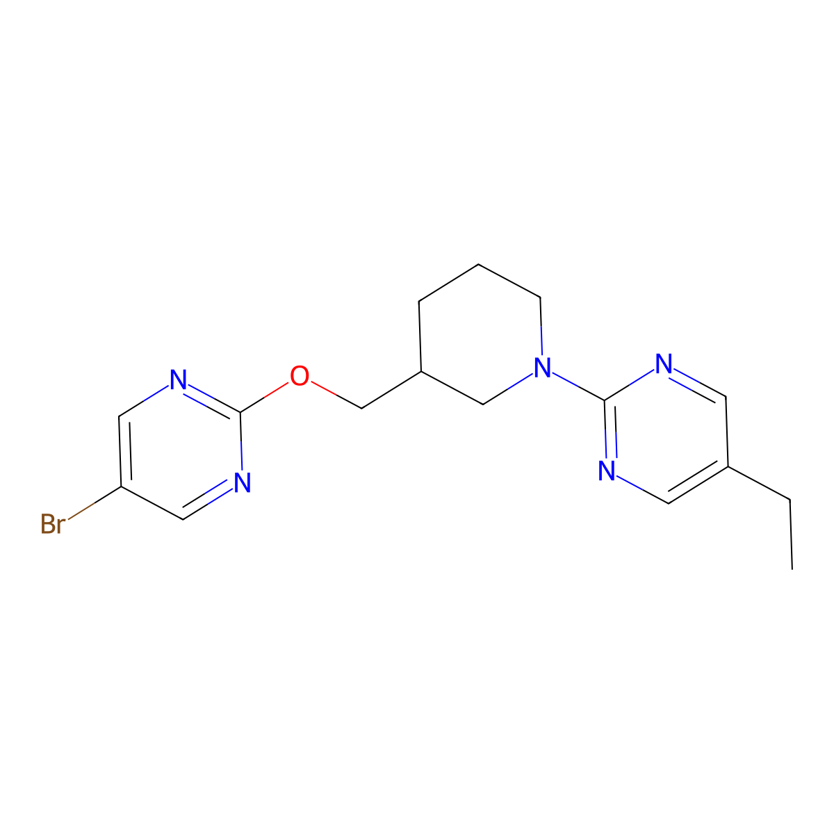 2-(3-{[(5-Bromopyrimidin-2-yl)oxy]methyl}piperidin-1-yl)-5-ethylpyrimidine molecular structure, CAS 2380042-68-0