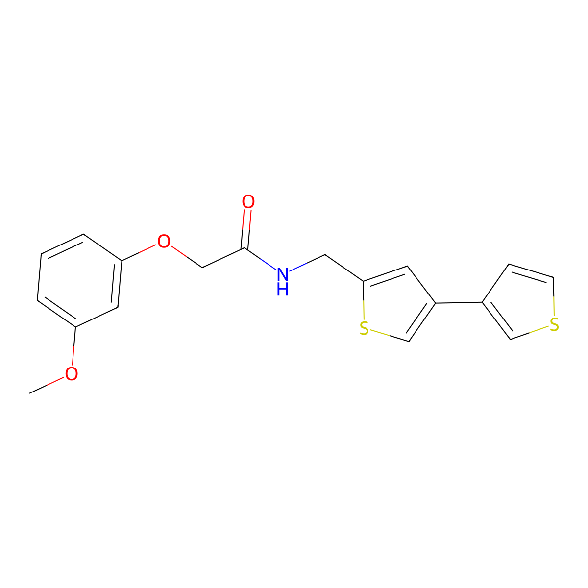N-({[3,3'-bithiophene]-5-yl}methyl)-2-(3-methoxyphenoxy)acetamide molecular structure, CAS 2380042-69-1