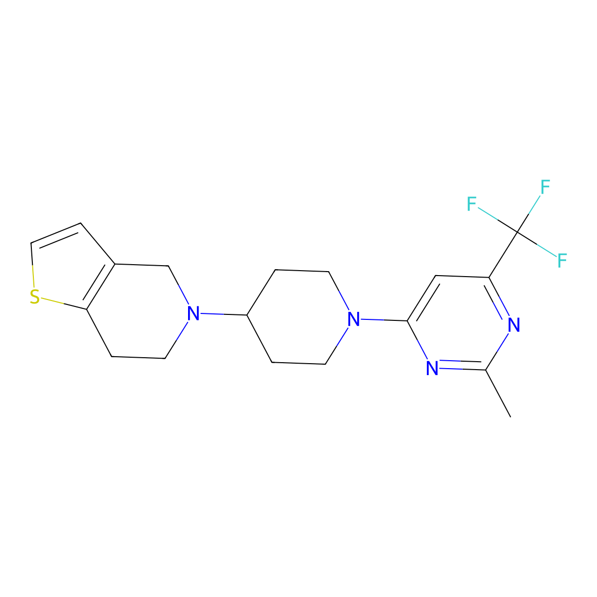 2-methyl-4-(4-{4H,5H,6H,7H-thieno[3,2-c]pyridin-5-yl}piperidin-1-yl)-6-(trifluoromethyl)pyrimidine molecular structure, CAS 2380042-71-5