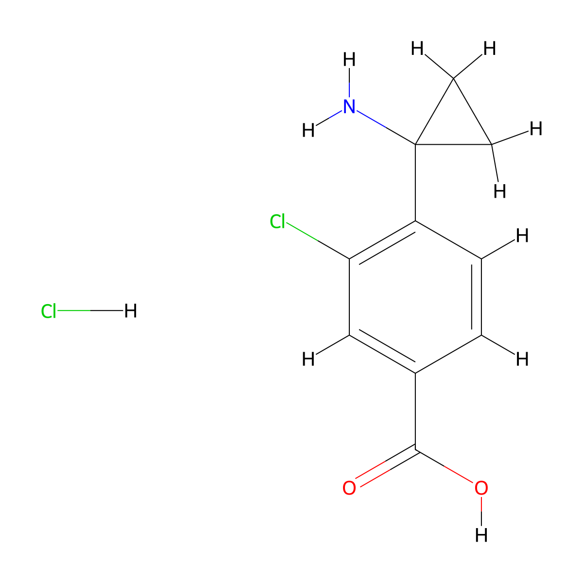 4-(1-Aminocyclopropyl)-3-chlorobenzoic acid hydrochloride molecular structure, CAS 2380042-74-8