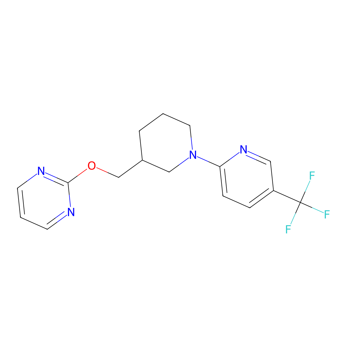2-({1-[5-(Trifluoromethyl)pyridin-2-yl]piperidin-3-yl}methoxy)pyrimidine molecular structure, CAS 2380042-77-1