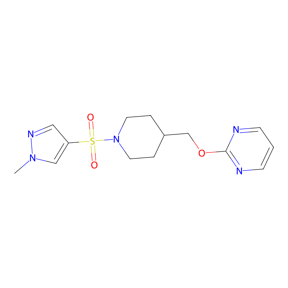 2-({1-[(1-methyl-1H-pyrazol-4-yl)sulfonyl]piperidin-4-yl}methoxy)pyrimidine molecular structure, CAS 2380042-78-2