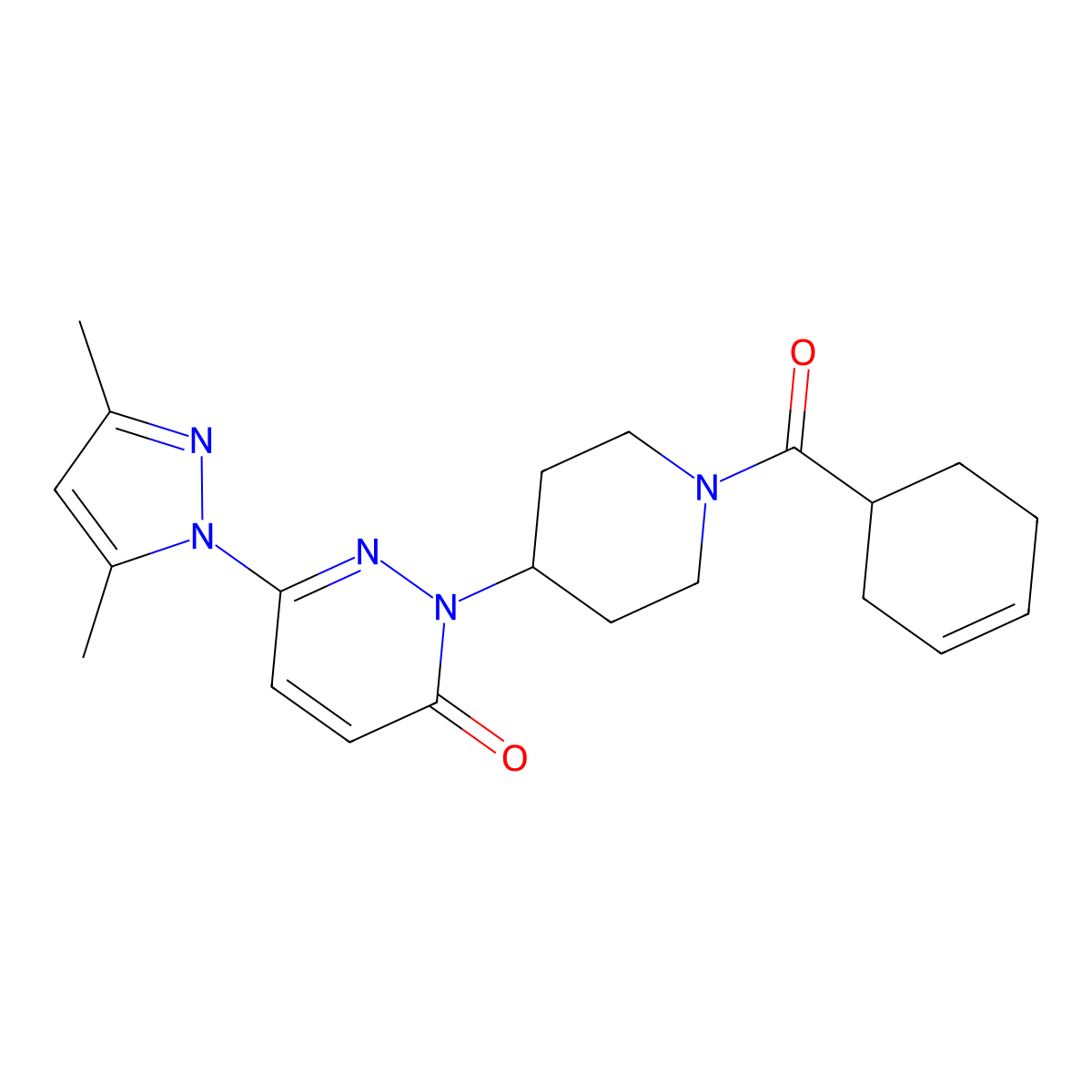 2-[1-(cyclohex-3-ene-1-carbonyl)piperidin-4-yl]-6-(3,5-dimethyl-1H-pyrazol-1-yl)-2,3-dihydropyridazin-3-one molecular structure, CAS 2380042-79-3