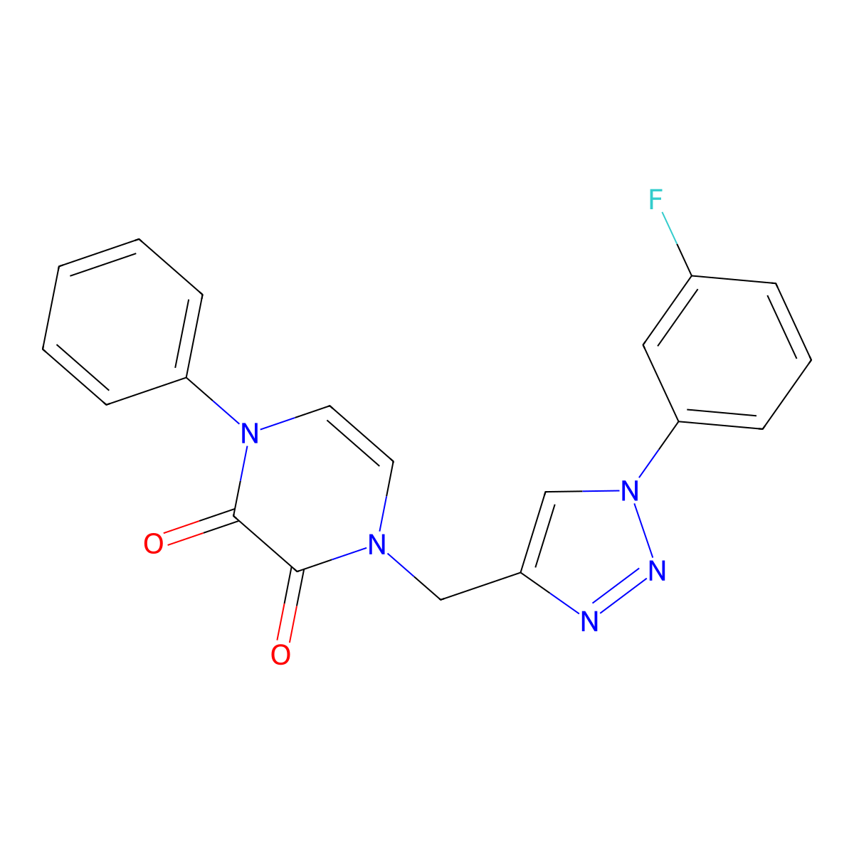 1-[[1-(3-Fluorophenyl)triazol-4-yl]methyl]-4-phenylpyrazine-2,3-dione molecular structure, CAS 2380042-80-6