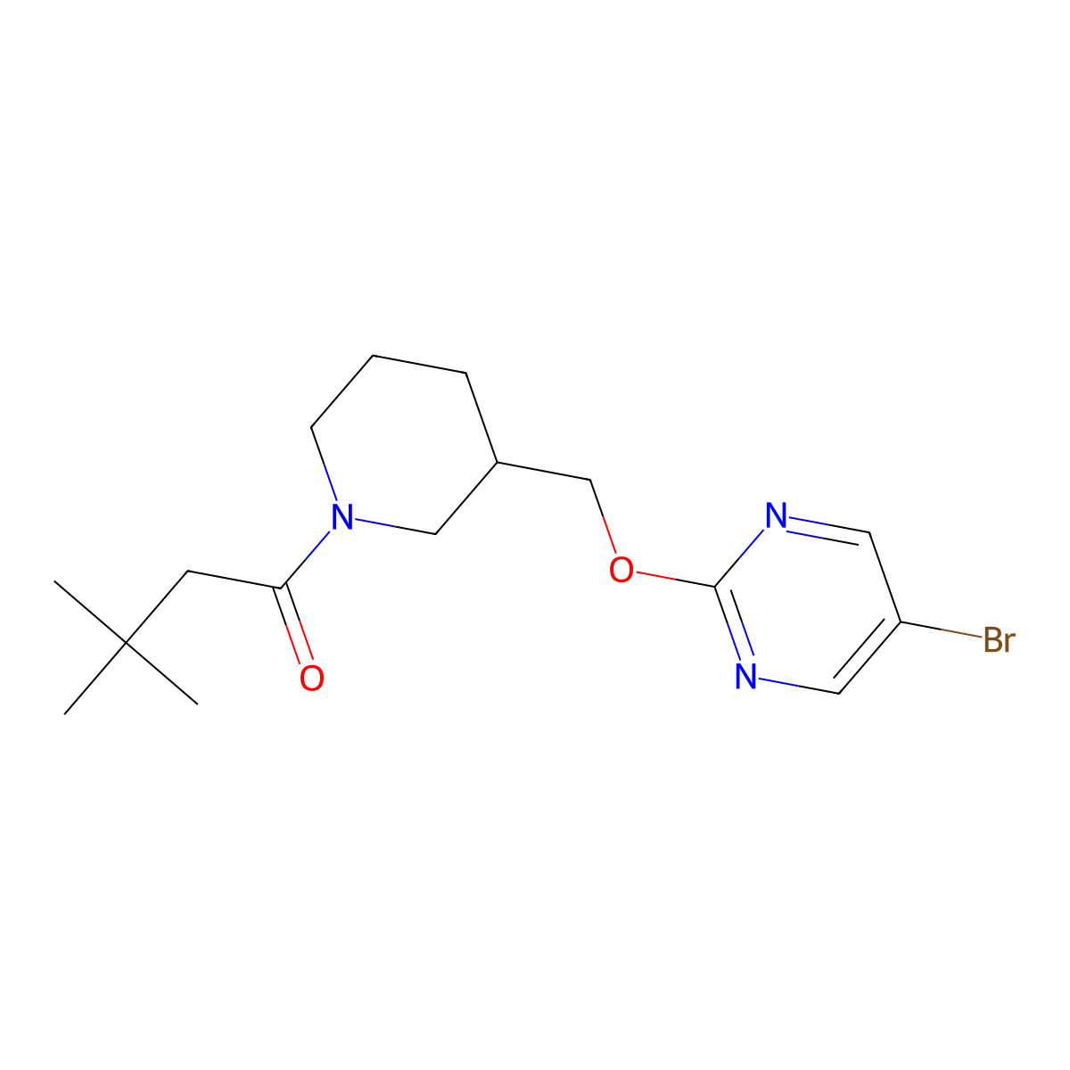 1-(3-{[(5-Bromopyrimidin-2-yl)oxy]methyl}piperidin-1-yl)-3,3-dimethylbutan-1-one molecular structure, CAS 2380042-83-9
