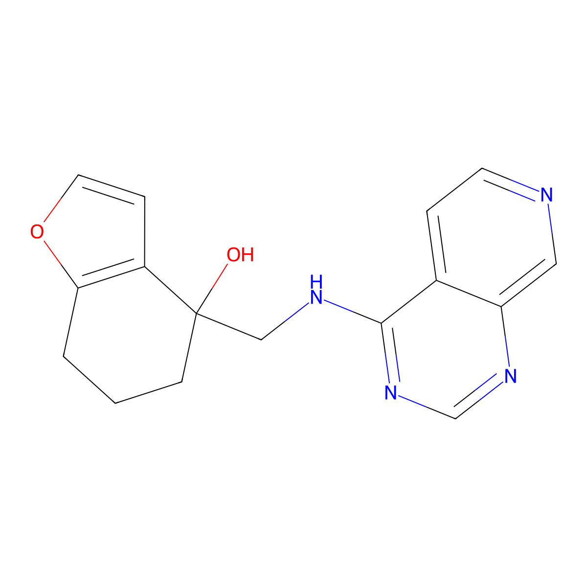 4-[({Pyrido[3,4-d]pyrimidin-4-yl}amino)methyl]-4,5,6,7-tetrahydro-1-benzofuran-4-ol molecular structure, CAS 2380042-85-1