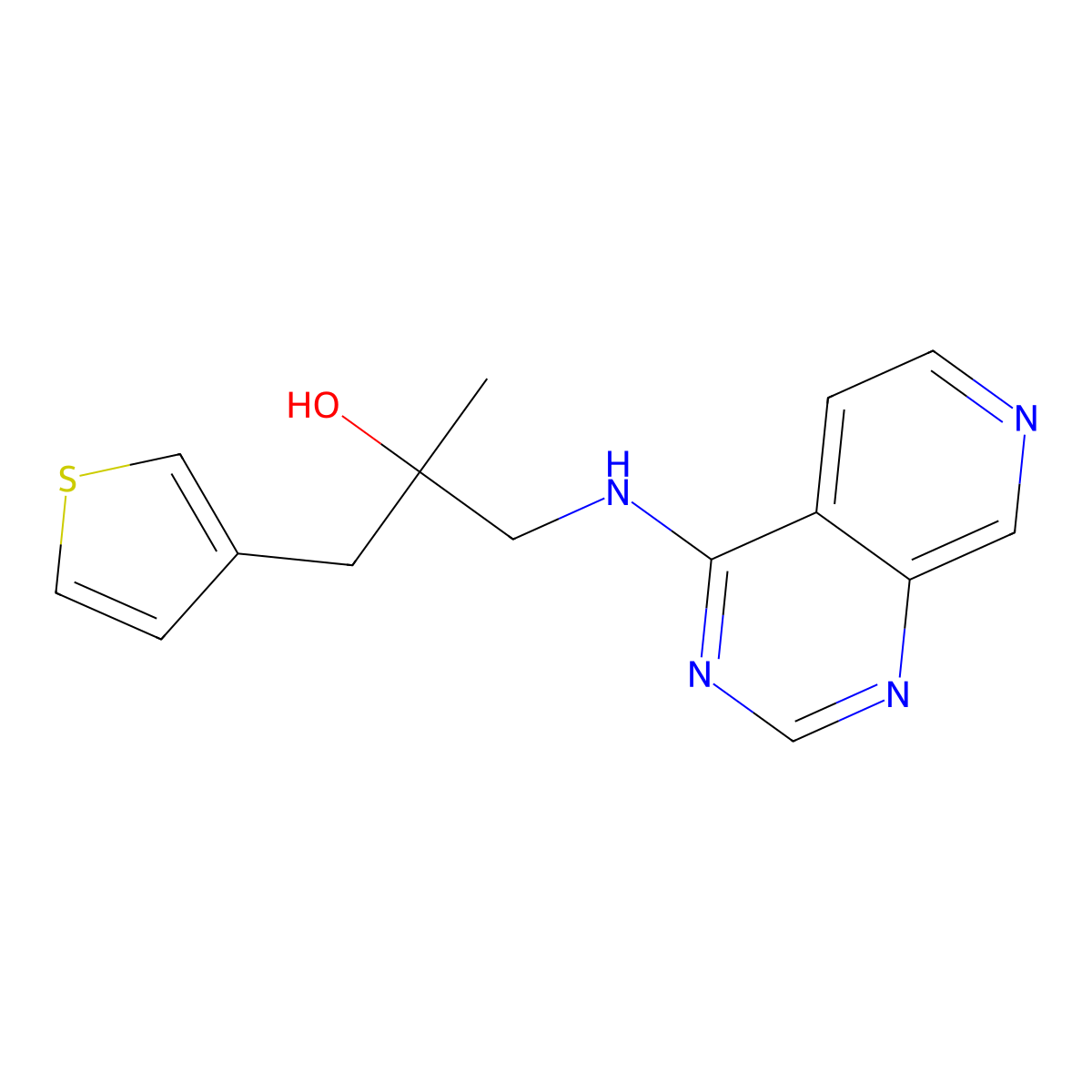 2-Methyl-1-({pyrido[3,4-d]pyrimidin-4-yl}amino)-3-(thiophen-3-yl)propan-2-ol molecular structure, CAS 2380042-89-5