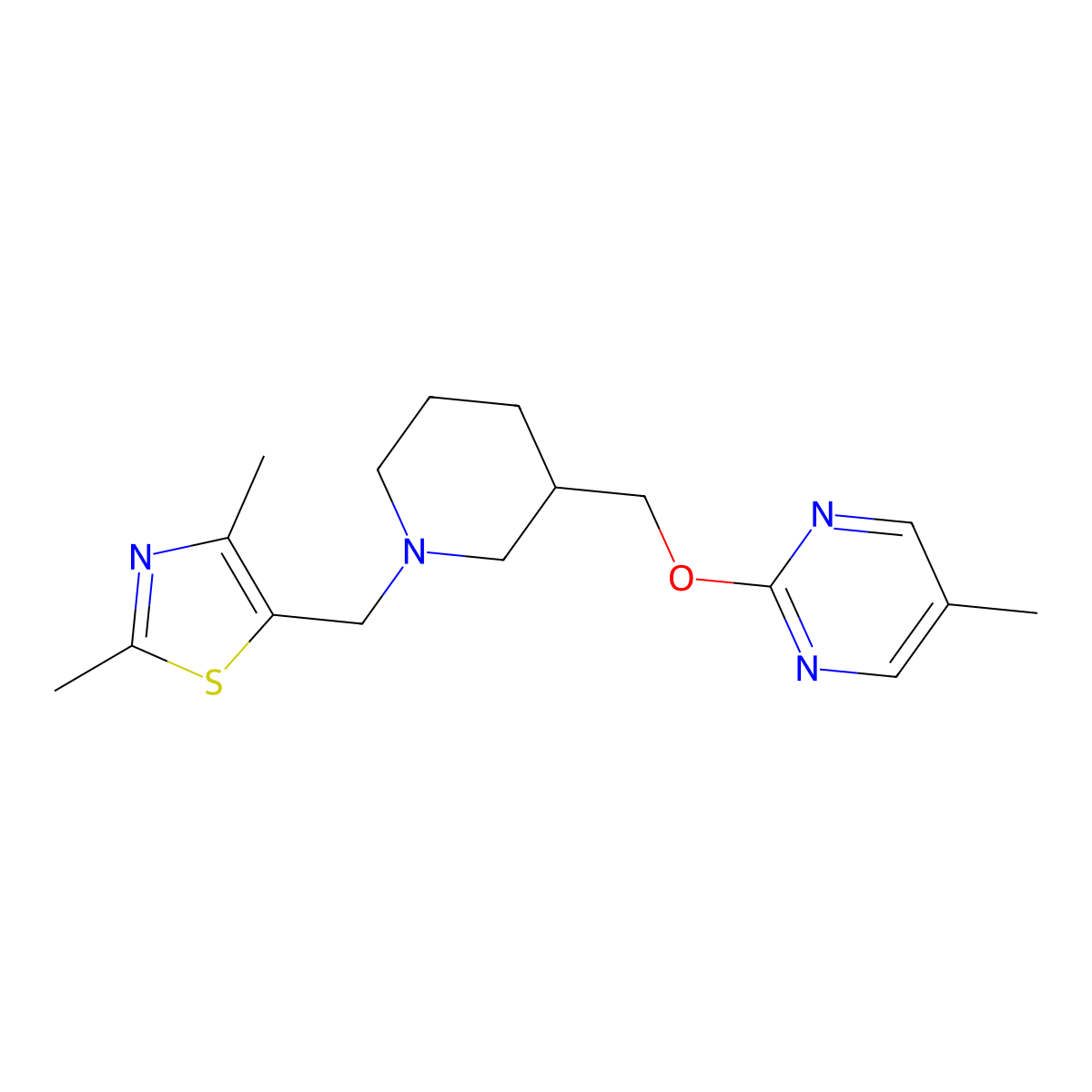 2-({1-[(2,4-Dimethyl-1,3-thiazol-5-yl)methyl]piperidin-3-yl}methoxy)-5-methylpyrimidine molecular structure, CAS 2380042-91-9