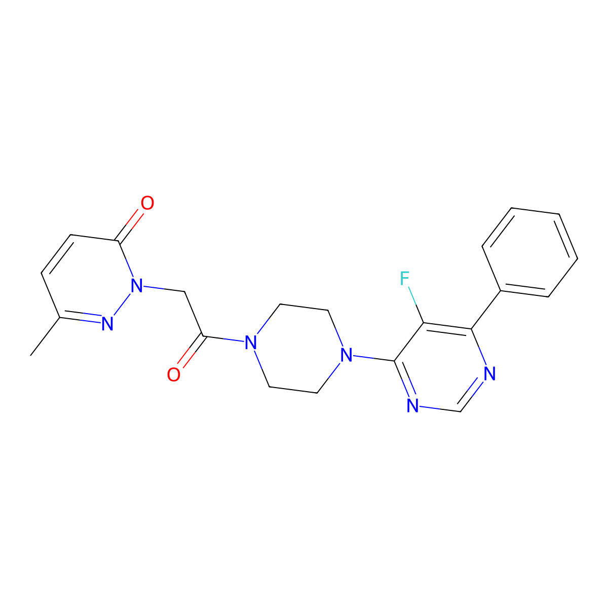 2-{2-[4-(5-Fluoro-6-phenylpyrimidin-4-yl)piperazin-1-yl]-2-oxoethyl}-6-methyl-2,3-dihydropyridazin-3-one molecular structure, CAS 2380042-92-0