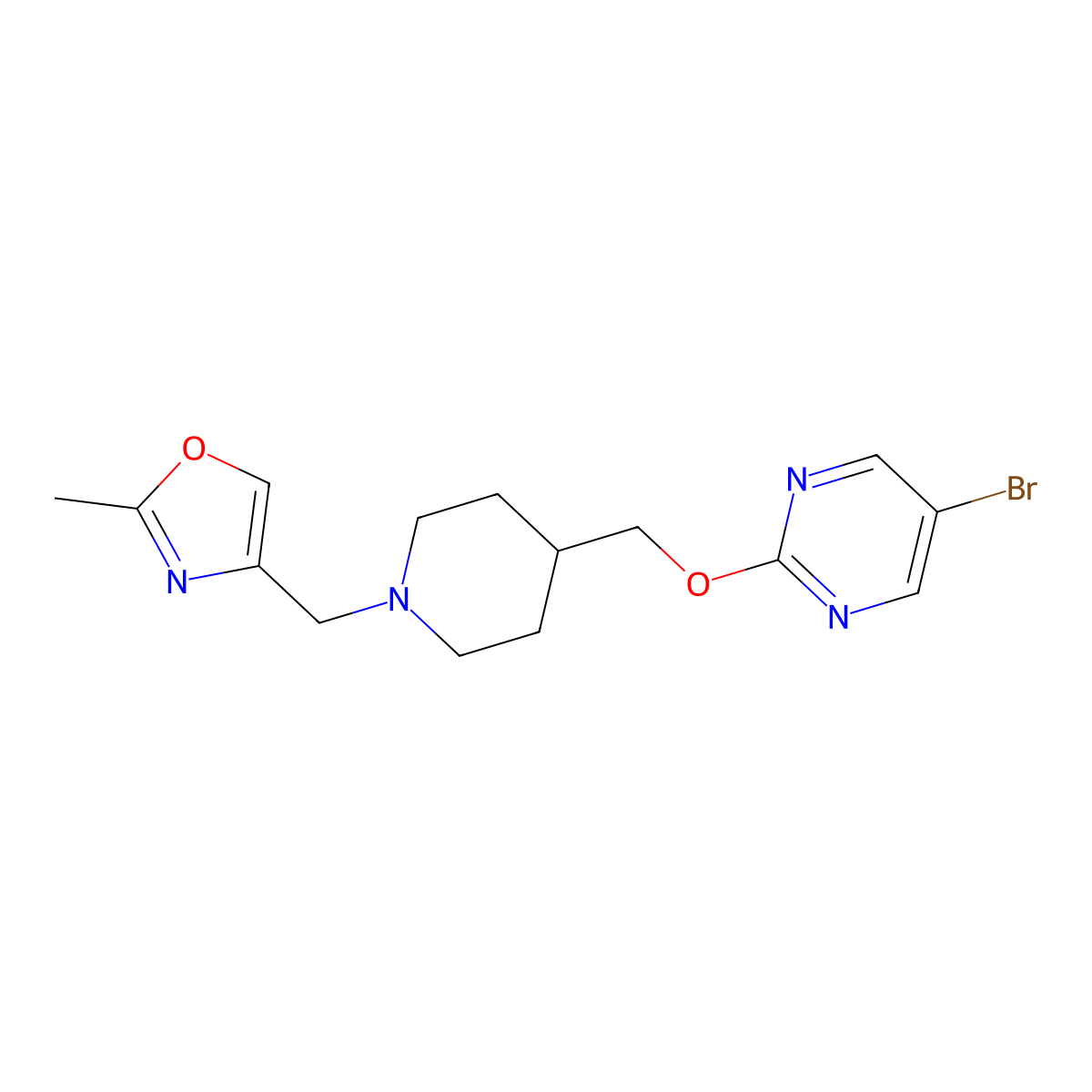 5-Bromo-2-({1-[(2-methyl-1,3-oxazol-4-yl)methyl]piperidin-4-yl}methoxy)pyrimidine molecular structure, CAS 2380042-98-6