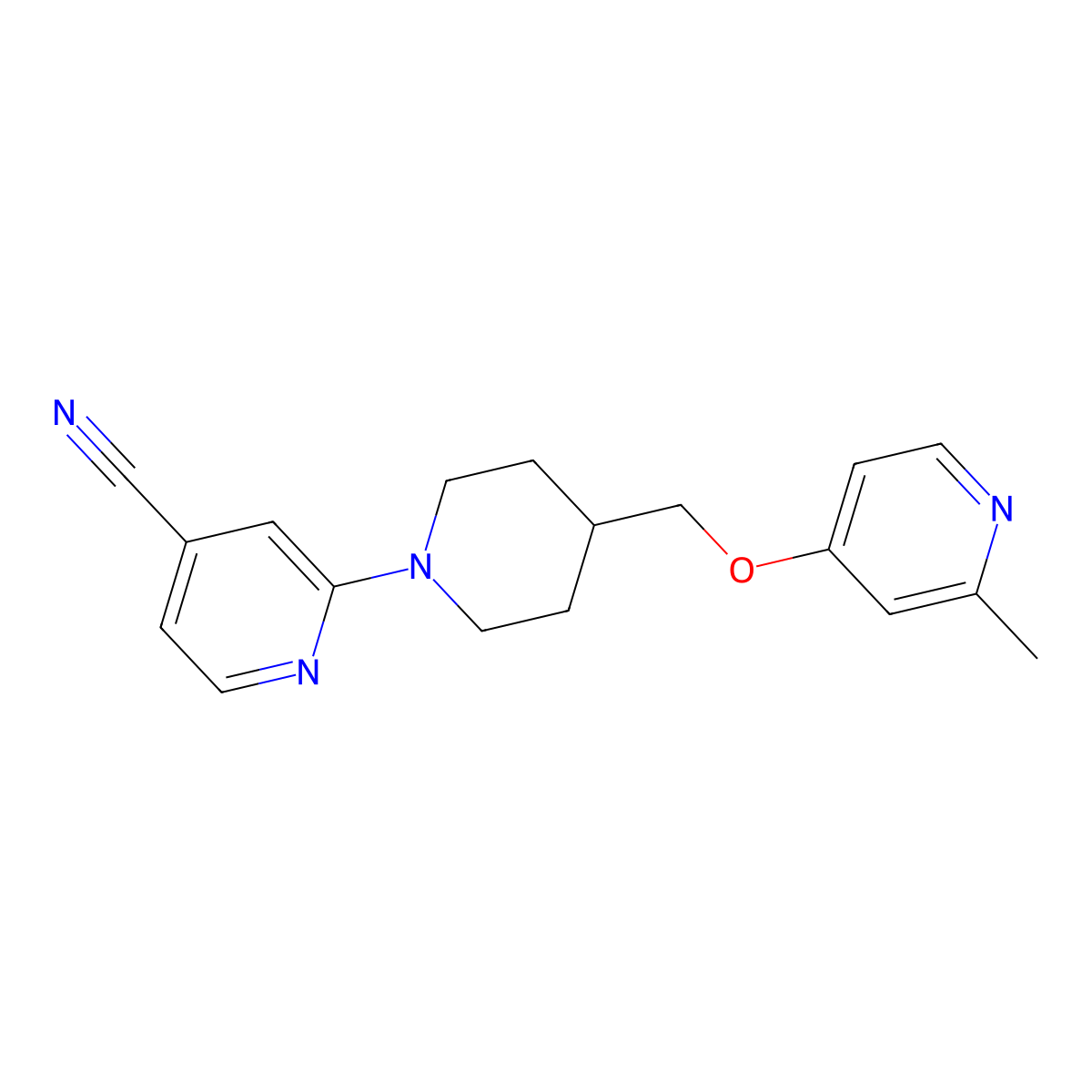 2-(4-{[(2-Methylpyridin-4-yl)oxy]methyl}piperidin-1-yl)pyridine-4-carbonitrile molecular structure, CAS 2380043-03-6