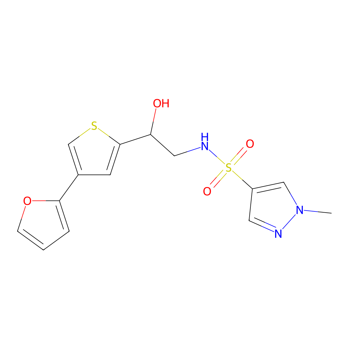 N-{2-[4-(furan-2-yl)thiophen-2-yl]-2-hydroxyethyl}-1-methyl-1H-pyrazole-4-sulfonamide molecular structure, CAS 2380043-06-9