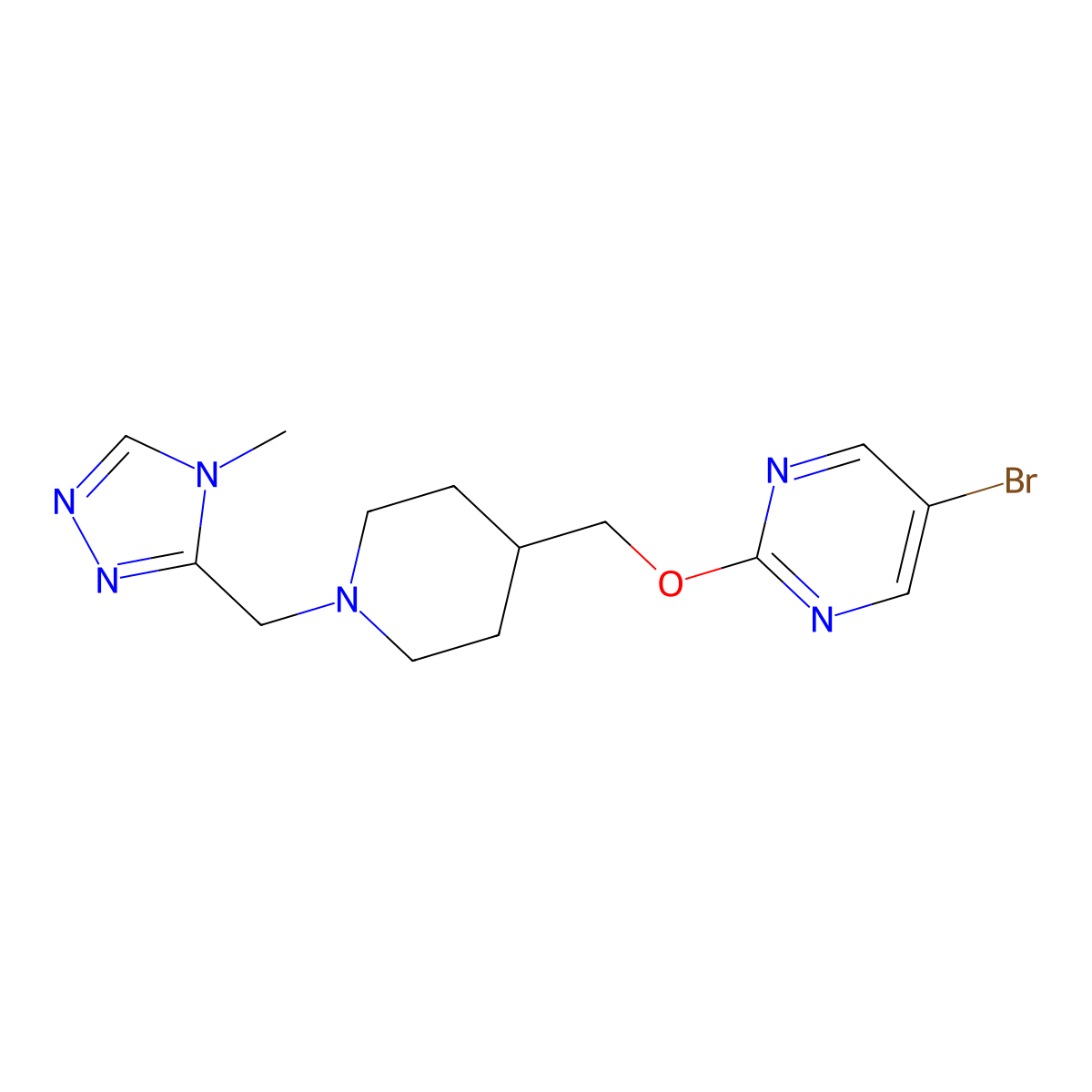 5-bromo-2-({1-[(4-methyl-4H-1,2,4-triazol-3-yl)methyl]piperidin-4-yl}methoxy)pyrimidine molecular structure, CAS 2380043-07-0
