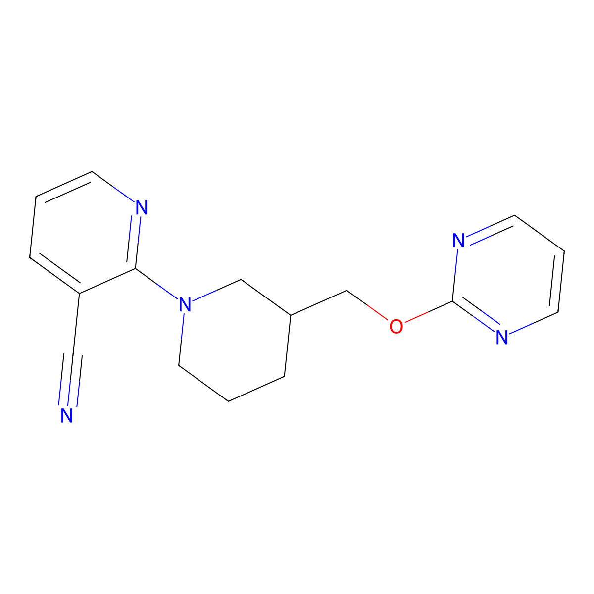 2-{3-[(Pyrimidin-2-yloxy)methyl]piperidin-1-yl}pyridine-3-carbonitrile molecular structure, CAS 2380043-09-2