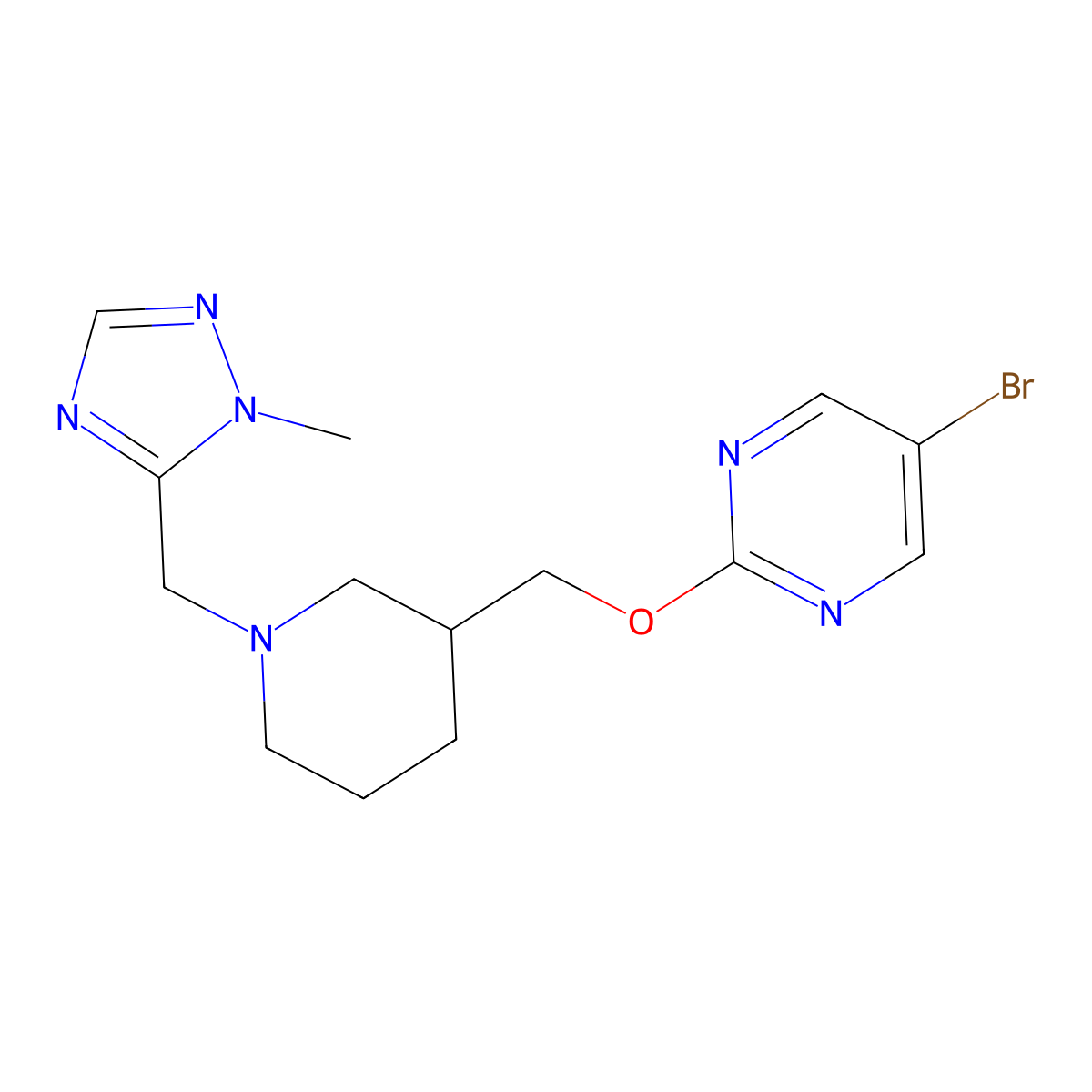 5-bromo-2-({1-[(1-methyl-1H-1,2,4-triazol-5-yl)methyl]piperidin-3-yl}methoxy)pyrimidine molecular structure, CAS 2380043-13-8