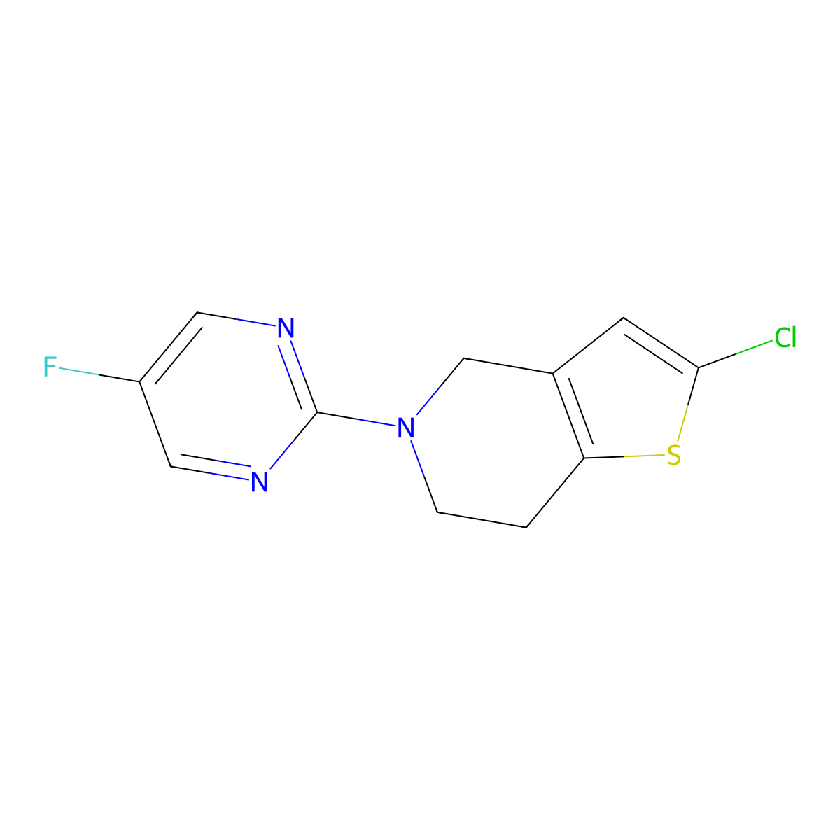 2-{2-chloro-4H,5H,6H,7H-thieno[3,2-c]pyridin-5-yl}-5-fluoropyrimidine molecular structure, CAS 2380043-20-7