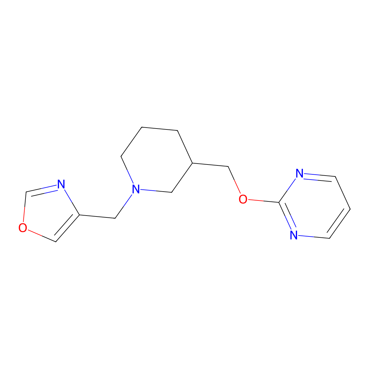 2-({1-[(1,3-Oxazol-4-yl)methyl]piperidin-3-yl}methoxy)pyrimidine molecular structure, CAS 2380043-21-8