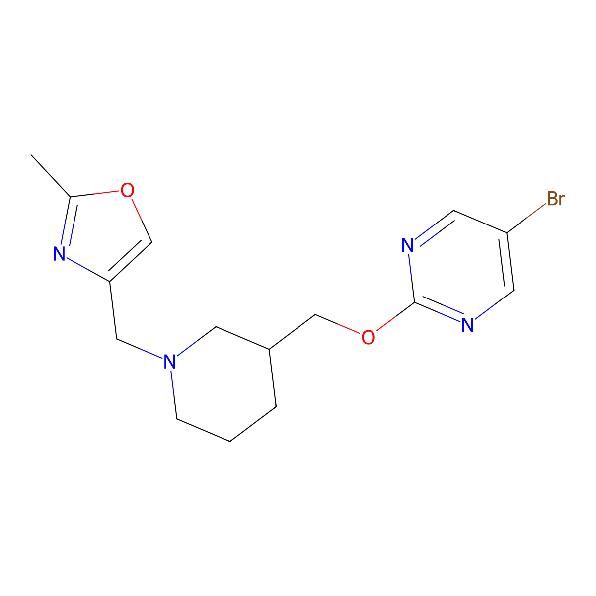 5-Bromo-2-({1-[(2-methyl-1,3-oxazol-4-yl)methyl]piperidin-3-yl}methoxy)pyrimidine molecular structure, CAS 2380043-27-4